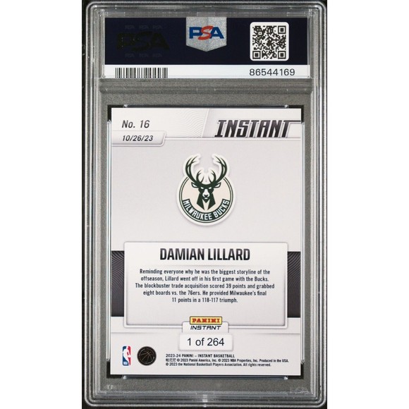 Damian Lillard 2023-24 Panini #16 Basketball NBA Card Bucks 1 of 264 PSA 9 Mint - Picture 4 of 4